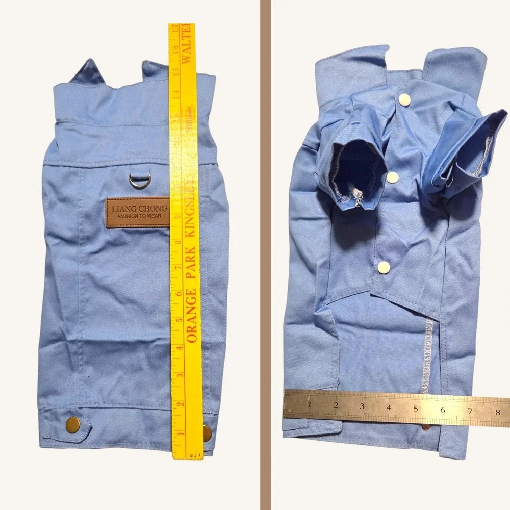Liang Chong Blue‎ Canvas Dog Jacket with D-Ring and Snap Buttons Size